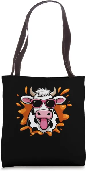 Funny Cow With Sunglasses Splash Art Tote Bag