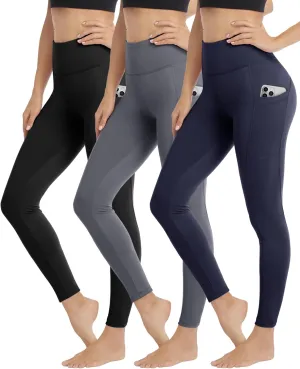 GAYHAY 3 Pack Leggings with Pockets for Women - High Waisted Tummy Control Soft Workout Gym Black Yoga Pants