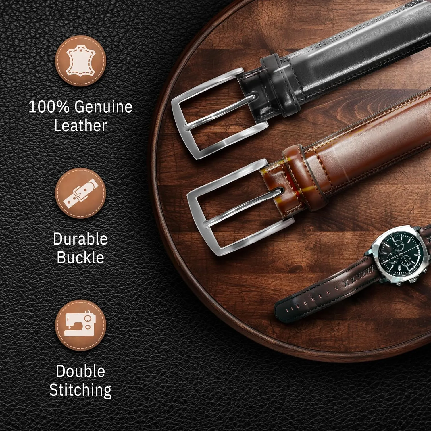 Genuine Leather Dress Belts For Men - Mens Belt For Suits, Jeans, Uniform With Single Prong Buckle - Designed in the USA
