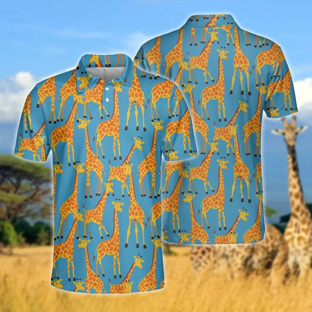 Giraffe Polo Shirts for Men - Giraffe Lover Stylish Mens Goft Shirt Casual Short Sleeve Button Down Outfit Set 23