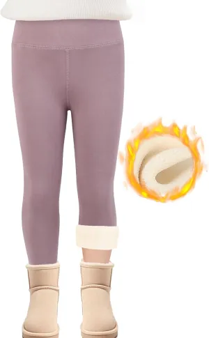 Girls Fleece Lined Leggings High Waist Thick Kids Warm Pants Full Length Cotton Leggings for Toddler 5-11 Years