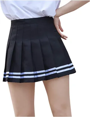 Girls Women High Waisted Pleated Skirt Plain Plaid A-line Mini Skirt Skater Tennis School Uniform Skirts Lining Shorts