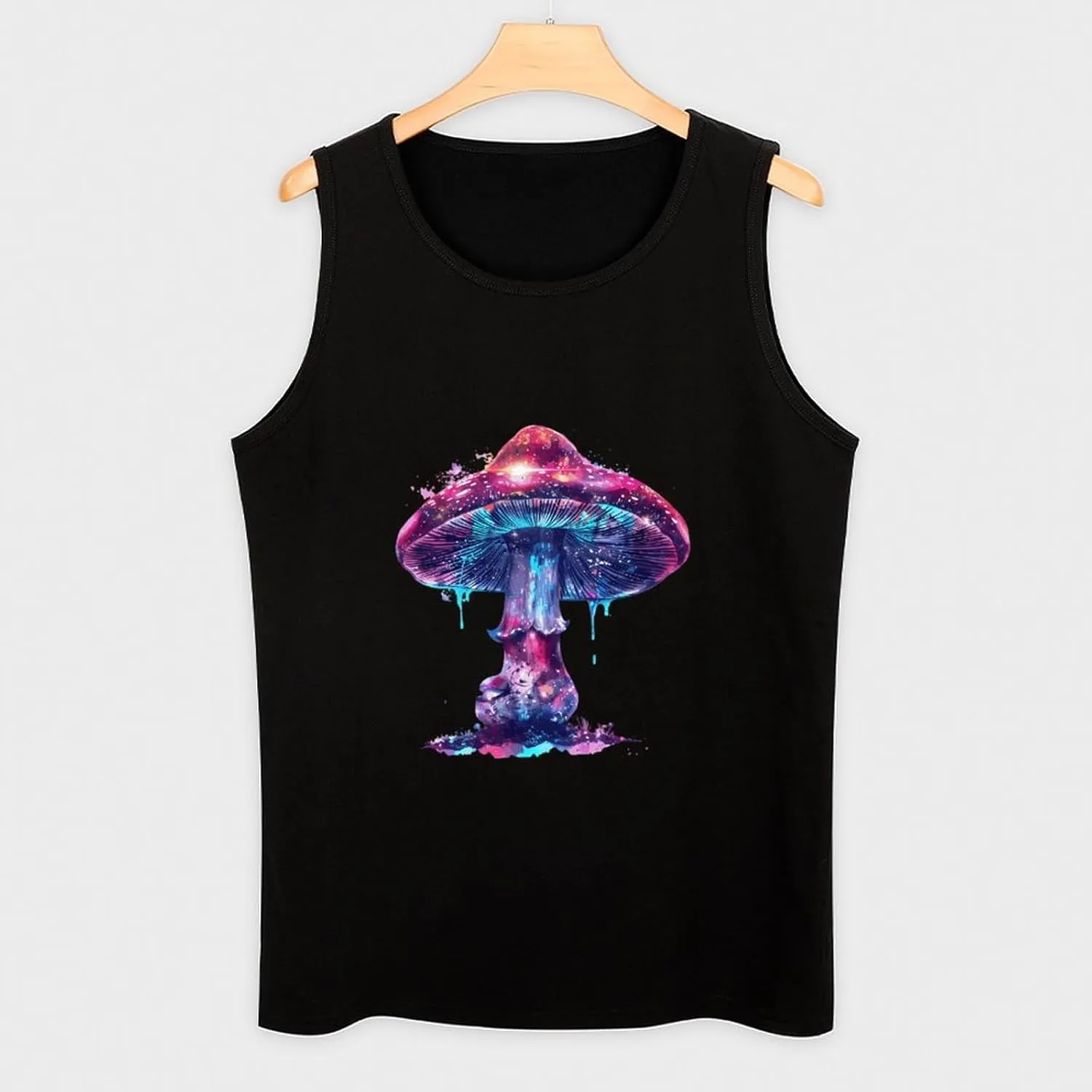 Glowing Magic Mushroom Mens Tank Top Cotton Undershirt Crewneck Sleeveless Shirt for Summer