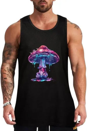 Glowing Magic Mushroom Mens Tank Top Cotton Undershirt Crewneck Sleeveless Shirt for Summer