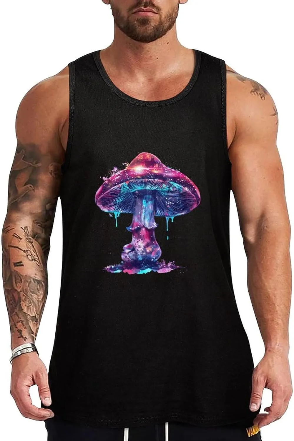 Glowing Magic Mushroom Mens Tank Top Cotton Undershirt Crewneck Sleeveless Shirt for Summer