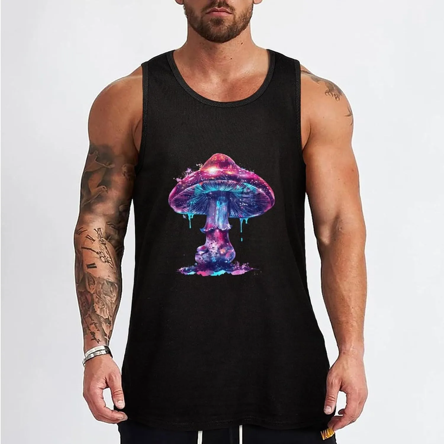 Glowing Magic Mushroom Mens Tank Top Cotton Undershirt Crewneck Sleeveless Shirt for Summer