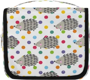 Hedgehog Dots Hanging Travel Toiletry Bag Cosmetic Bag Portable Wash Bag with Hook for Bathroom Accessories Toiletries Cosmetics