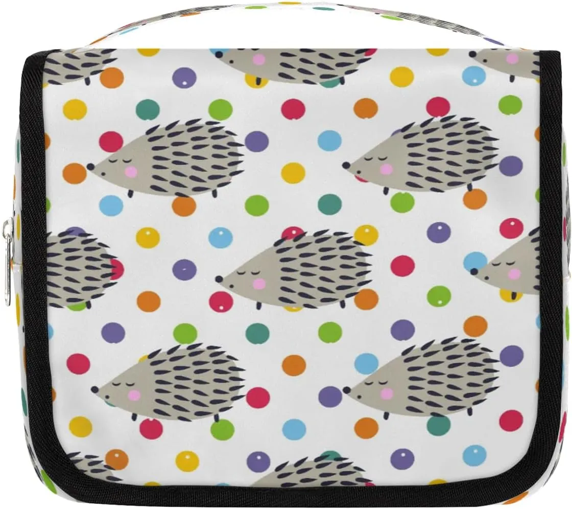 Hedgehog Dots Hanging Travel Toiletry Bag Cosmetic Bag Portable Wash Bag with Hook for Bathroom Accessories Toiletries Cosmetics
