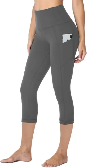 HLTPRO Leggings with Pockets for Women(Reg & Plus Size) - High Waist Tummy Control Yoga Capri Pants with Pockets for Workout