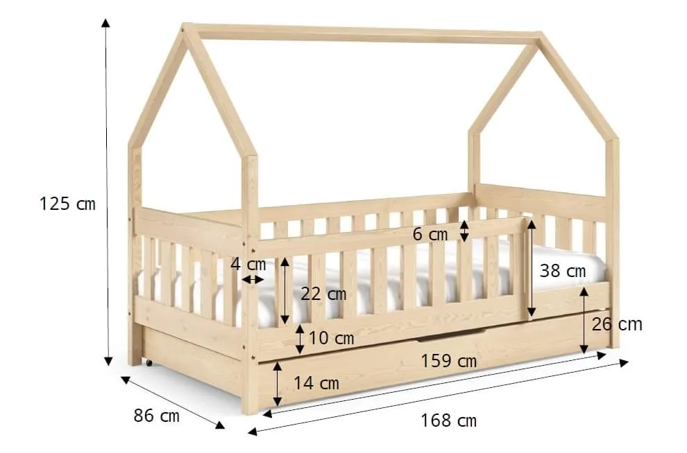 HOUSE SHAPE SOLID PINE BED LAYLA WHITE 168x86cm