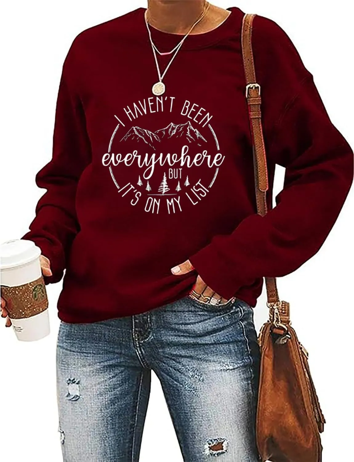 I Haven't Been Everywhere But It's On My List Sweatshirt Women Travel Lover Pullovers Funny Camping Long Sleeve Tops