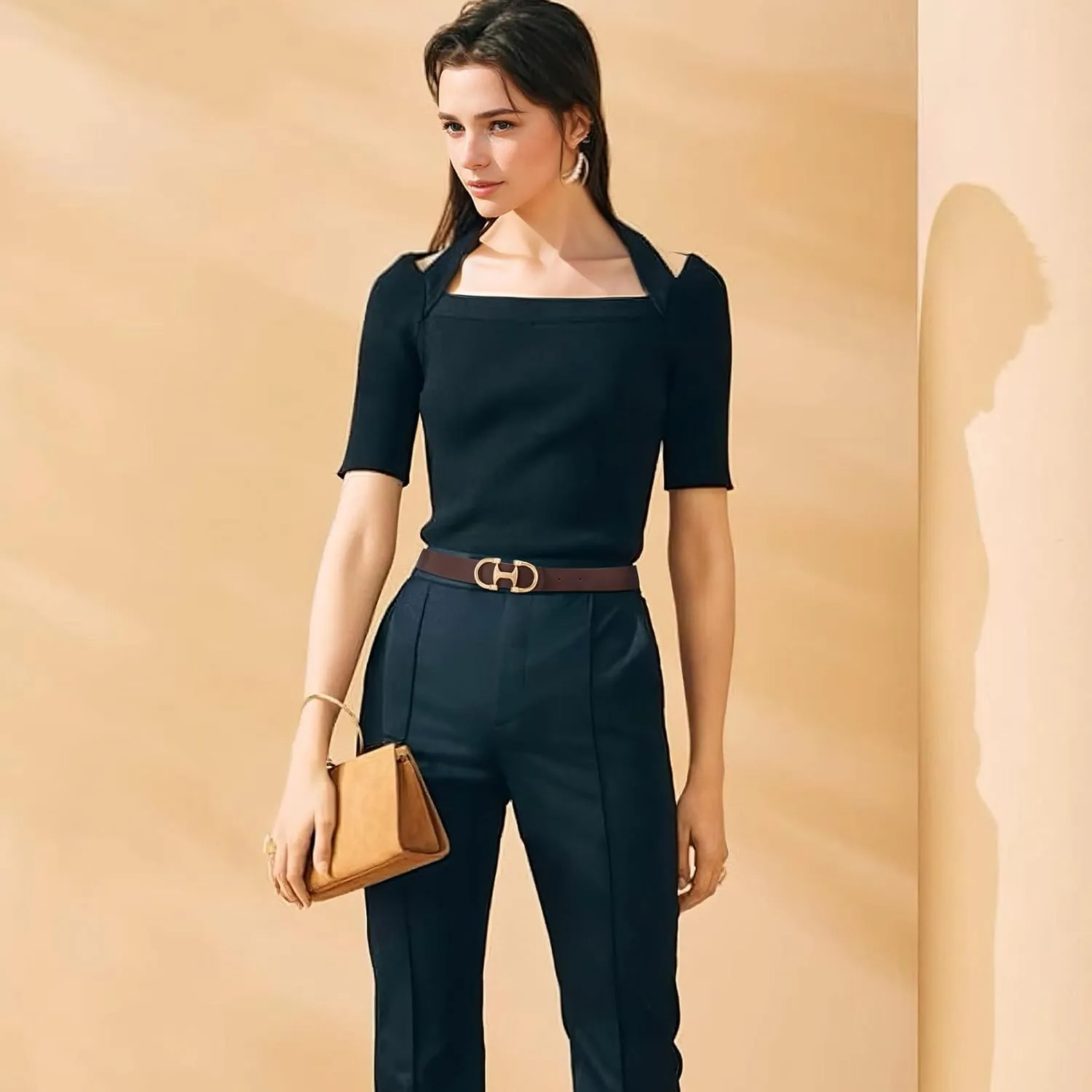 IAKING Women Reversible Leather Belt Two-in-One Ladies Belts with Gold Buckle for Jeans Pants Dresses