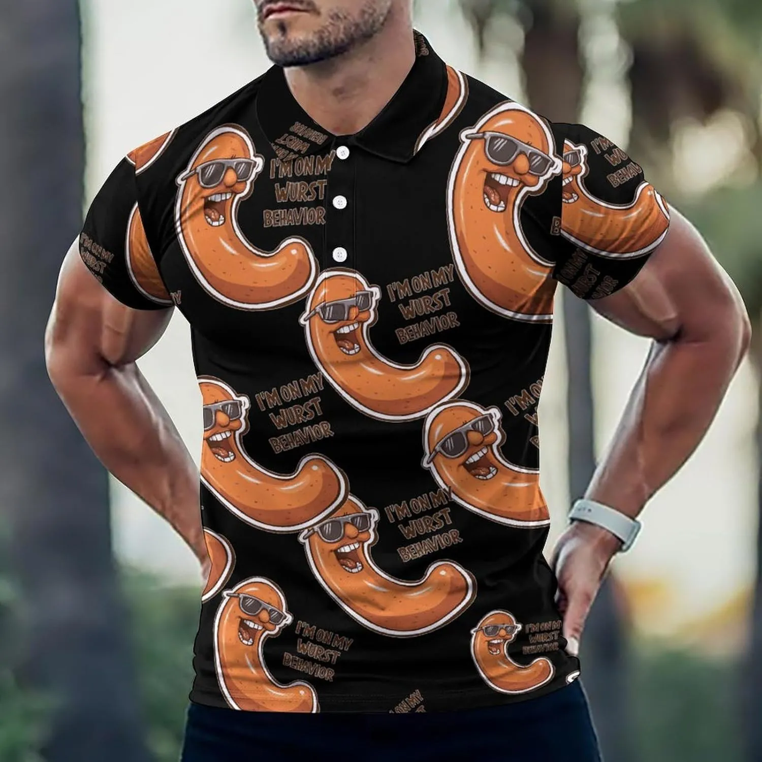 I'm On My Wurst Behavior Mens Polo Shirts Quick Dry Short Sleeve T-shirts Slim Tennis Collared Tees Tops