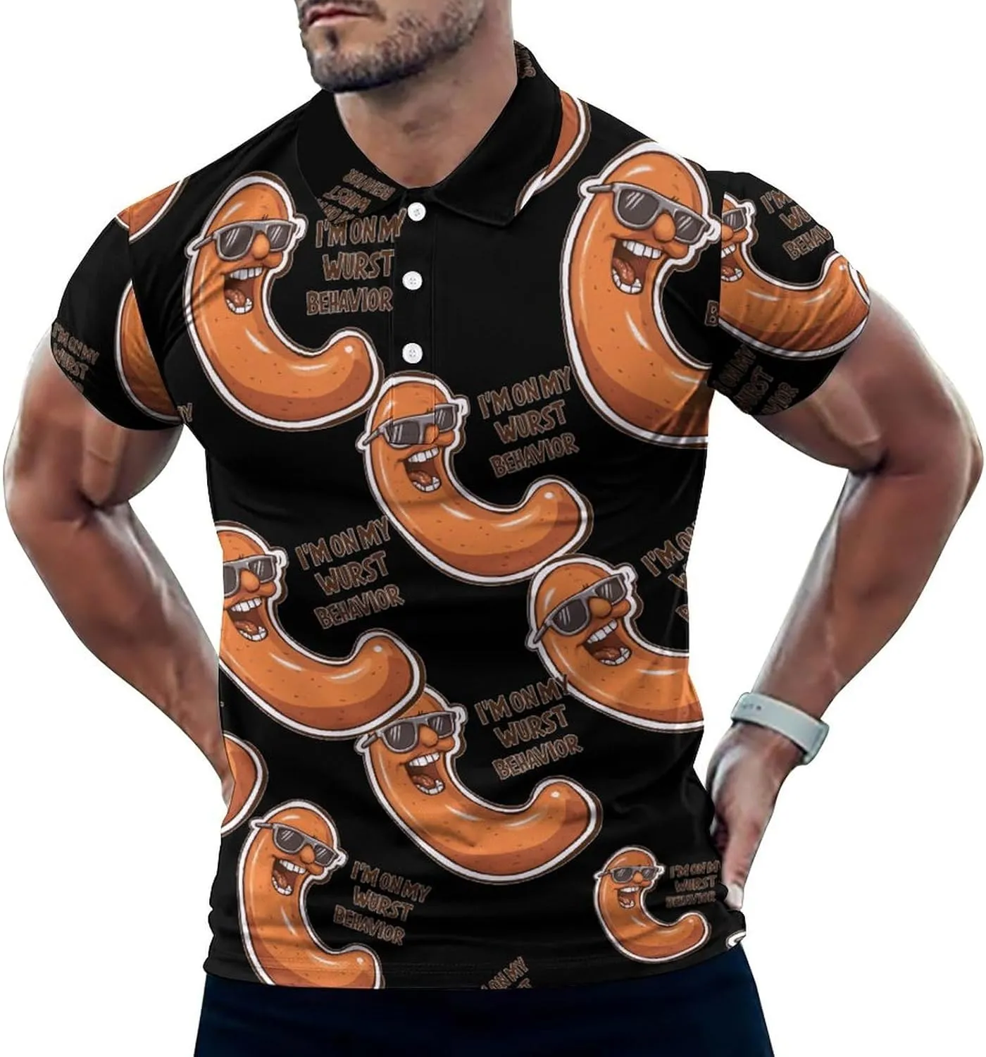 I'm On My Wurst Behavior Mens Polo Shirts Quick Dry Short Sleeve T-shirts Slim Tennis Collared Tees Tops