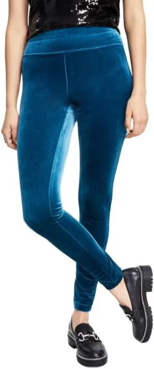 I.N.C. International Concepts Women's Velvet Non-Seam Skinny Leggings (Teal Kingfisher, Small)