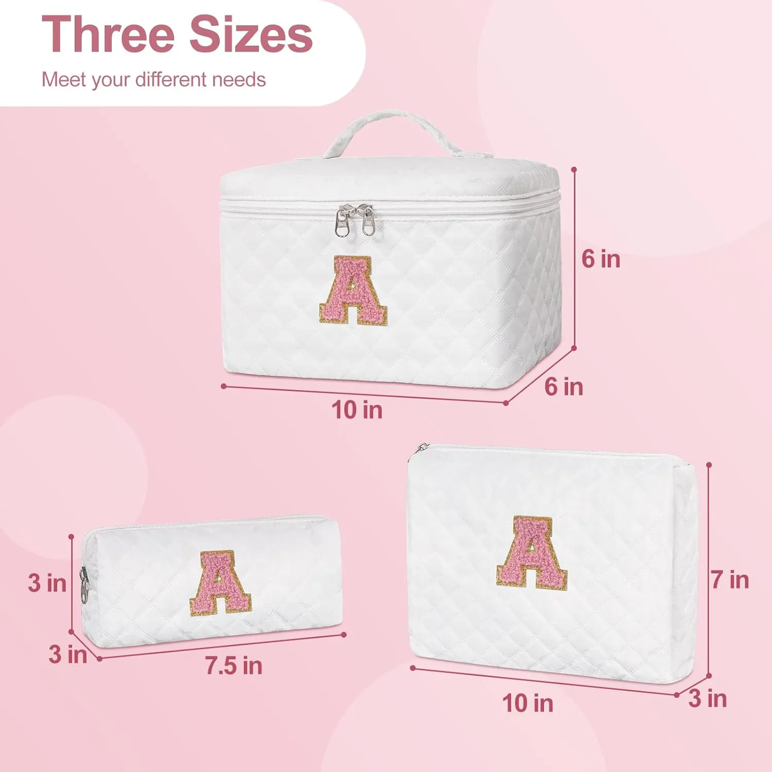 Initial Makeup Bag Set,Personalized Cosmetic Bag for Women,Cute Make Up Bags,Toiletry Organizer Travel Accessories-A
