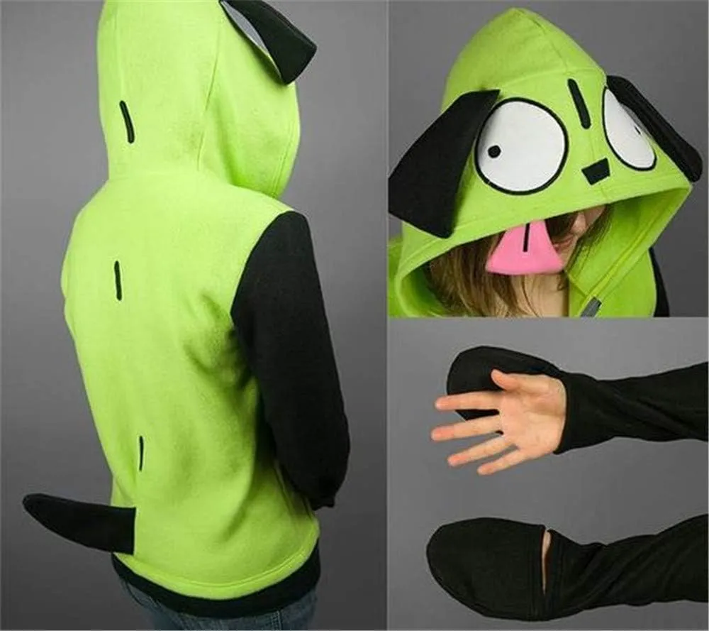 Invader Cosplay Zim Hoodie Halloween Costume Mens Casual Hooded Zip Up Pullovers