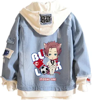 ISaikoy Anime BLUE LOCK Denim Jacket Isagi Yoichi Jeans Sweatshirt Sweater Hoodie Pullovers Fleeces Costume