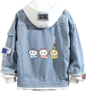 ISaikoy Anime Chiikawa Denim Jacket Jeans Long Sleeve Sweatshirt Sweater Hoodie Pullovers