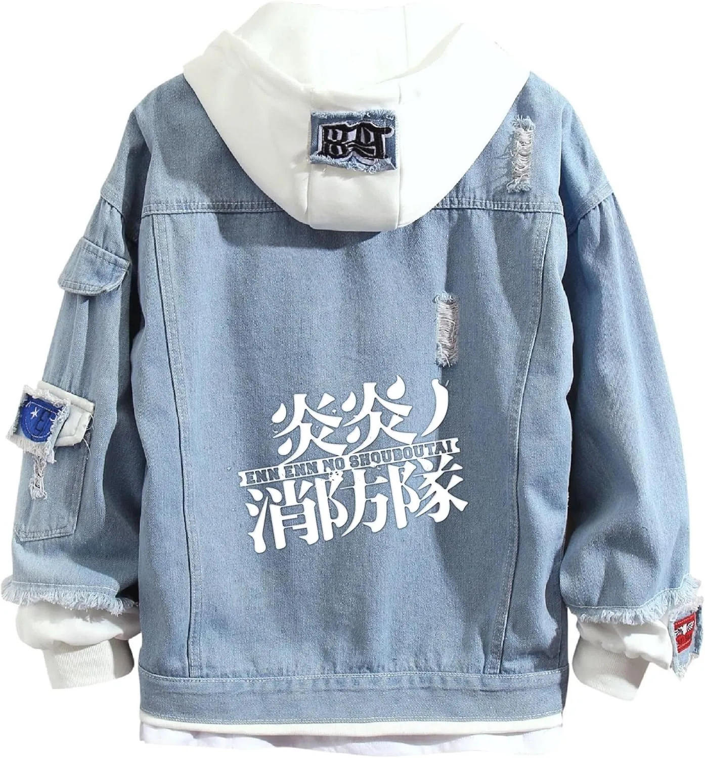ISaikoy Anime Fire Force Denim Jacket Shinra Kusakabe Cosplay Sweatshirt Sweater Hoodie Pullovers Costume