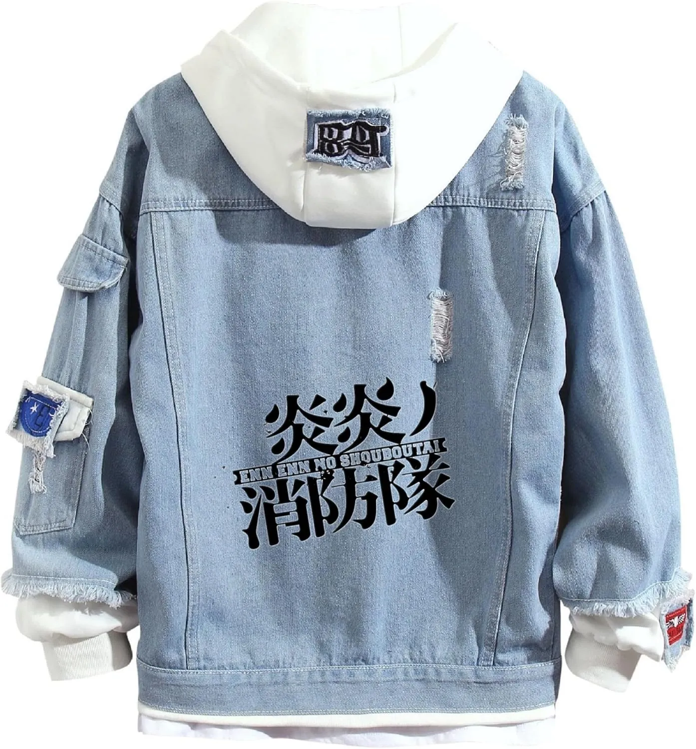 ISaikoy Anime Fire Force Denim Jacket Shinra Kusakabe Cosplay Sweatshirt Sweater Hoodie Pullovers Costume