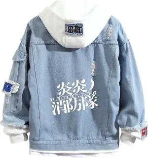 ISaikoy Anime Fire Force Denim Jacket Shinra Kusakabe Cosplay Sweatshirt Sweater Hoodie Pullovers Costume