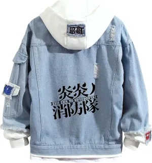 ISaikoy Anime Fire Force Denim Jacket Shinra Kusakabe Cosplay Sweatshirt Sweater Hoodie Pullovers Costume