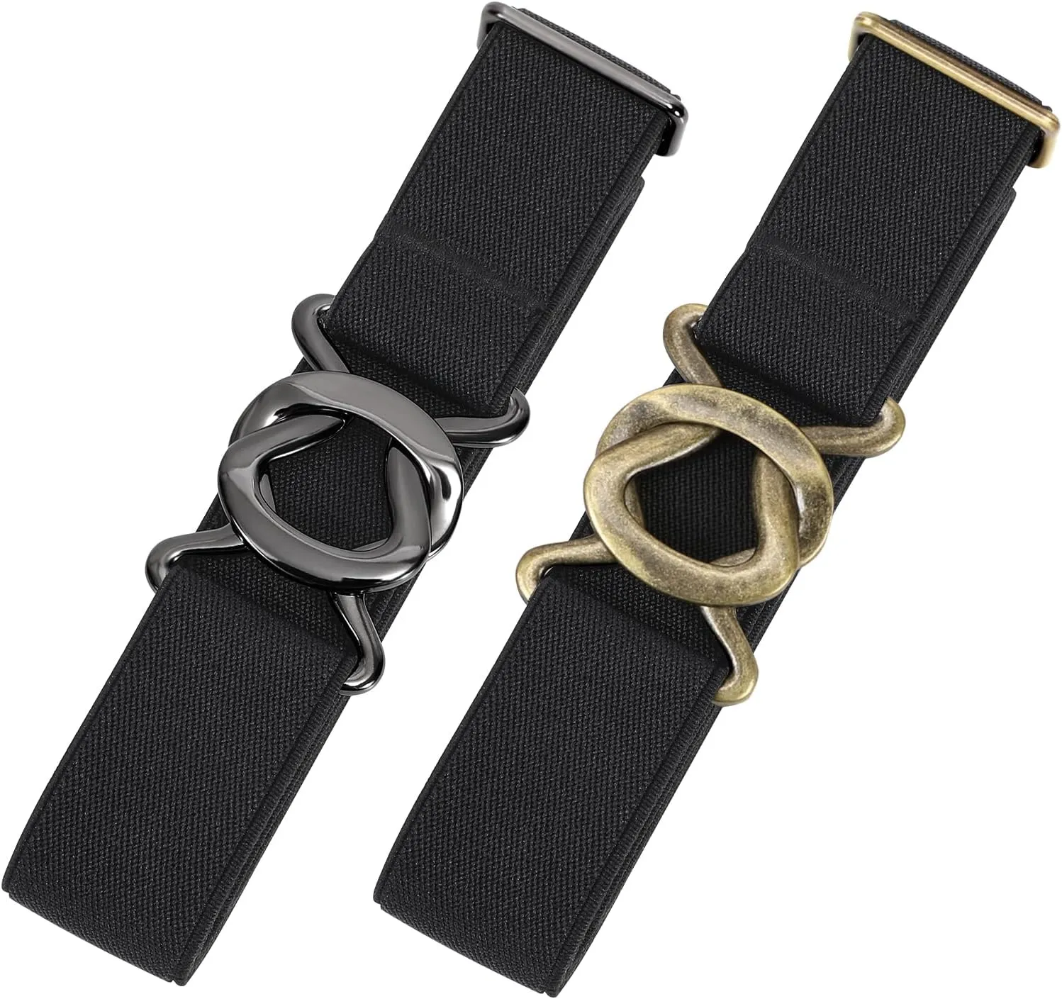 JASGOOD Women No Show Stretch Belt 2 Pack Adjustable Elastic Web Belt with Flat Buckle for Jeans Pants Casual Belts