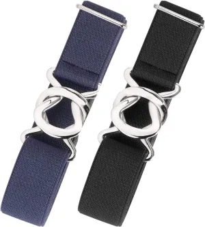 JASGOOD Women No Show Stretch Belt 2 Pack Adjustable Elastic Web Belt with Flat Buckle for Jeans Pants Casual Belts