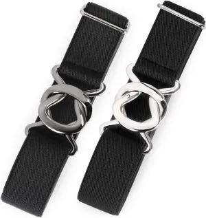 JASGOOD Women No Show Stretch Belt 2 Pack Adjustable Elastic Web Belt with Flat Buckle for Jeans Pants Casual Belts