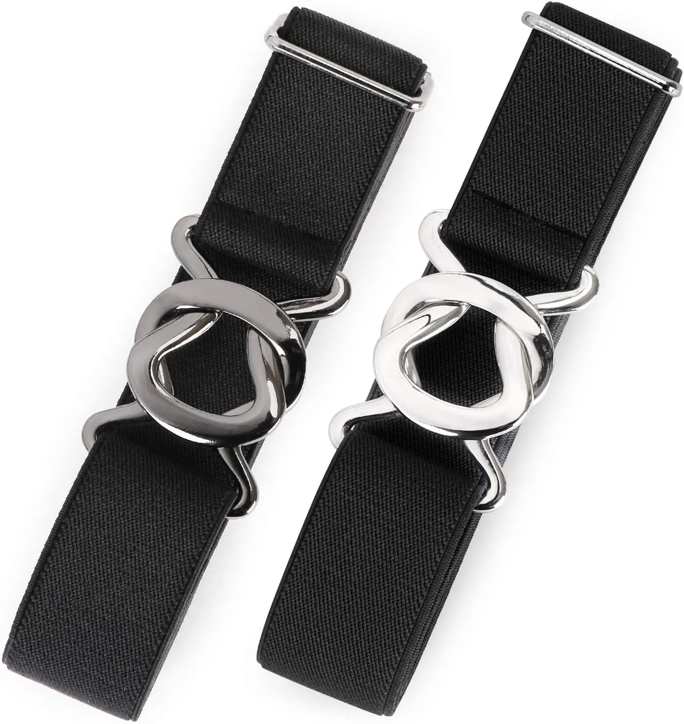 JASGOOD Women No Show Stretch Belt 2 Pack Adjustable Elastic Web Belt with Flat Buckle for Jeans Pants Casual Belts