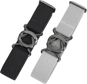 JASGOOD Women No Show Stretch Belt 2 Pack Adjustable Elastic Web Belt with Flat Buckle for Jeans Pants Casual Belts