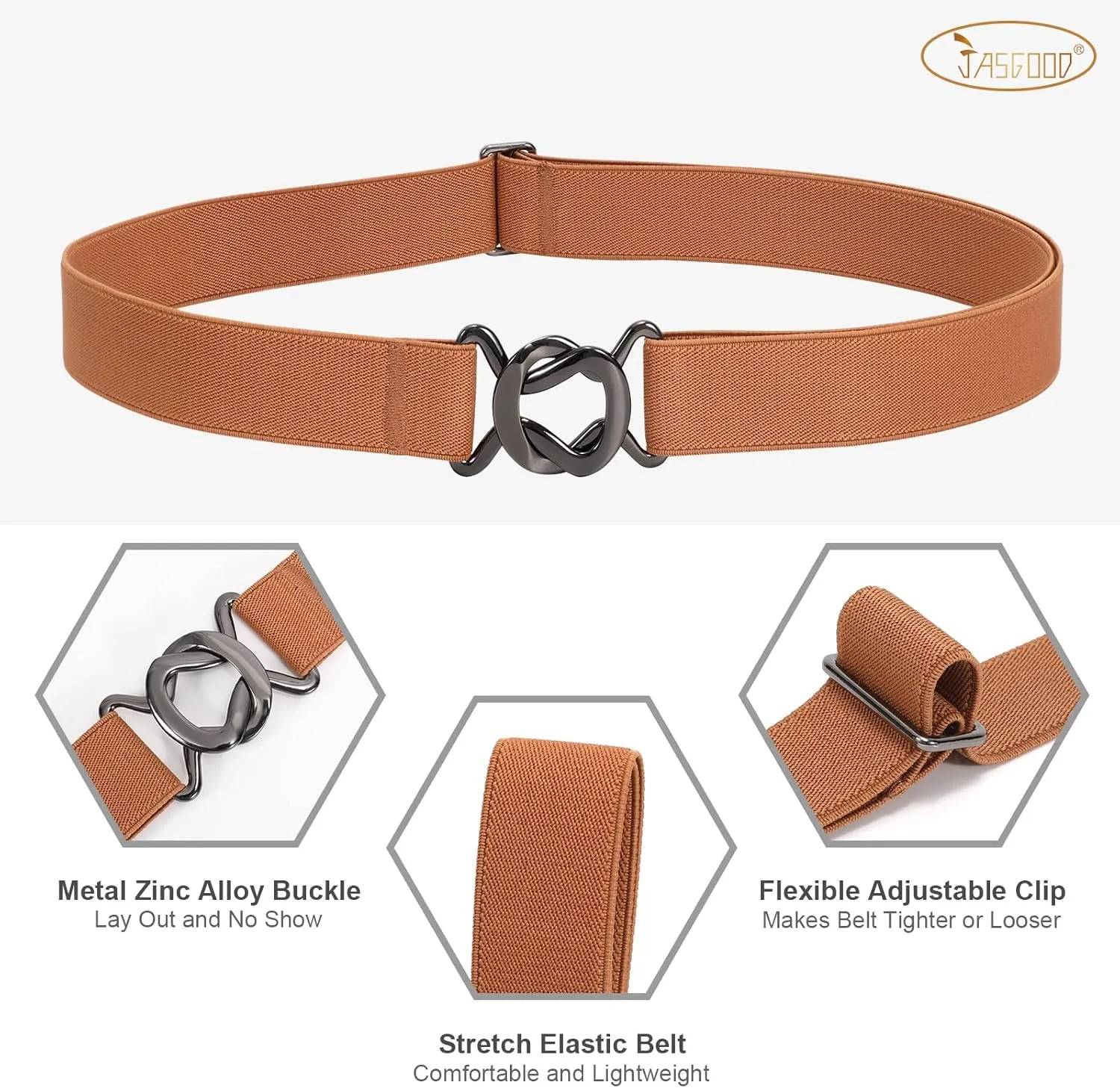 JASGOOD Women No Show Stretch Belt 2 Pack Adjustable Elastic Web Belt with Flat Buckle for Jeans Pants Casual Belts