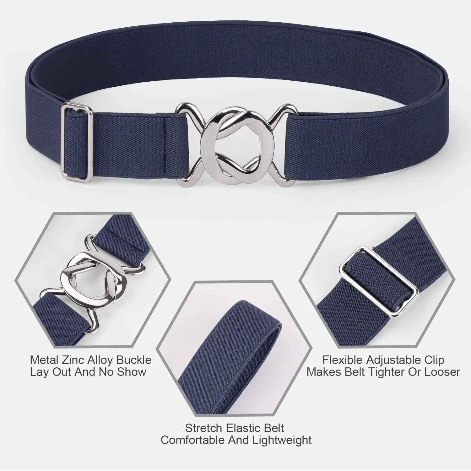JASGOOD Women No Show Stretch Belt Adjustable Elastic Web Belt with Flat Buckle for Jeans Pants Casual Belts