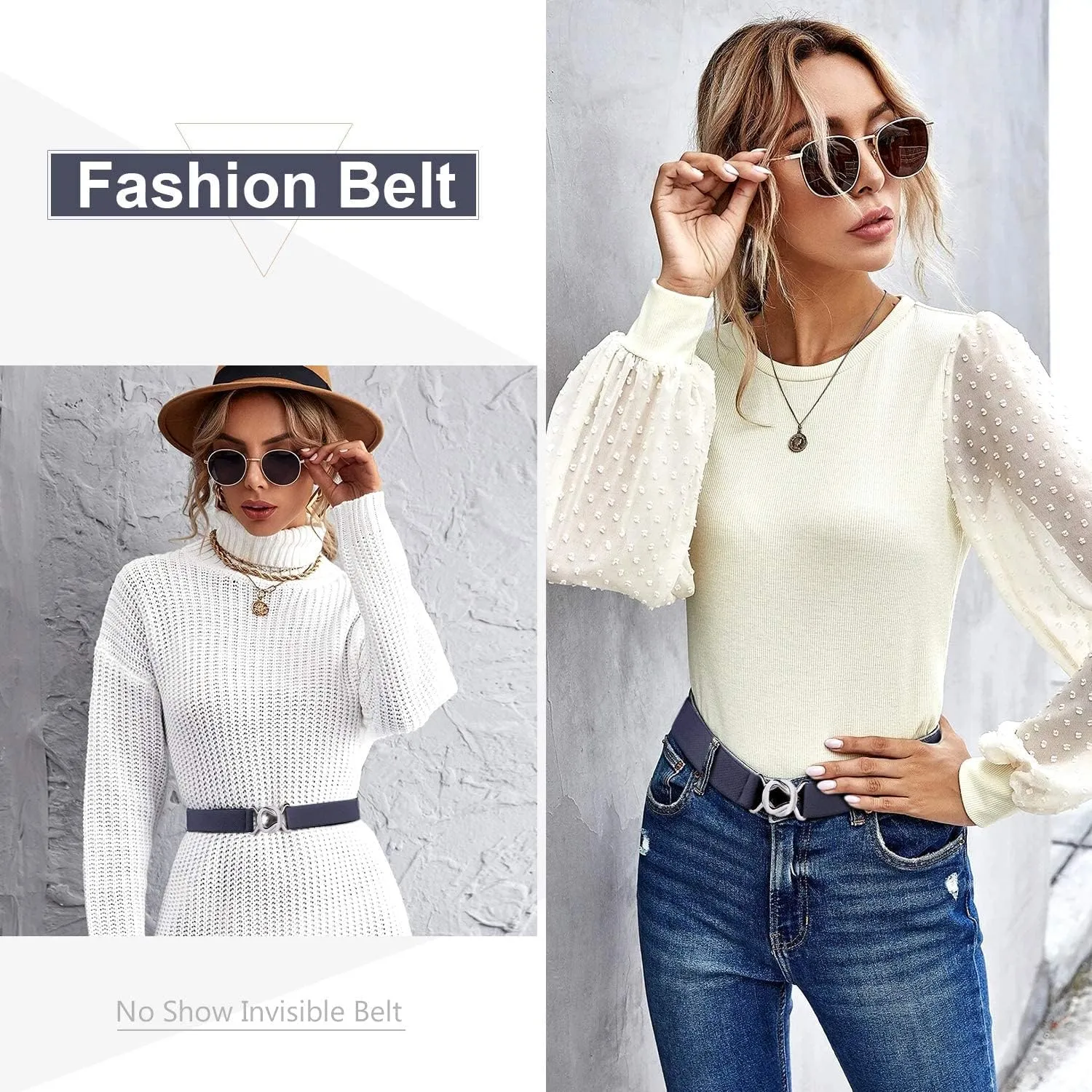 JASGOOD Women No Show Stretch Belt Adjustable Elastic Web Belt with Flat Buckle for Jeans Pants Casual Belts