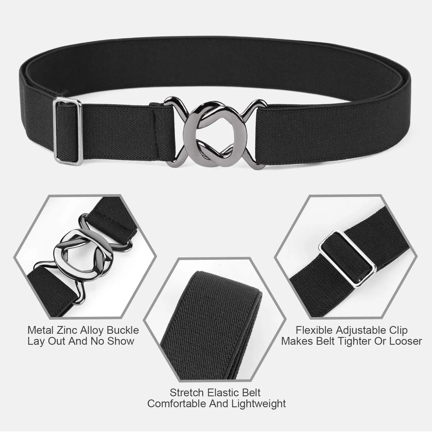 JASGOOD Women No Show Stretch Belt Adjustable Elastic Web Belt with Flat Buckle for Jeans Pants Casual Belts