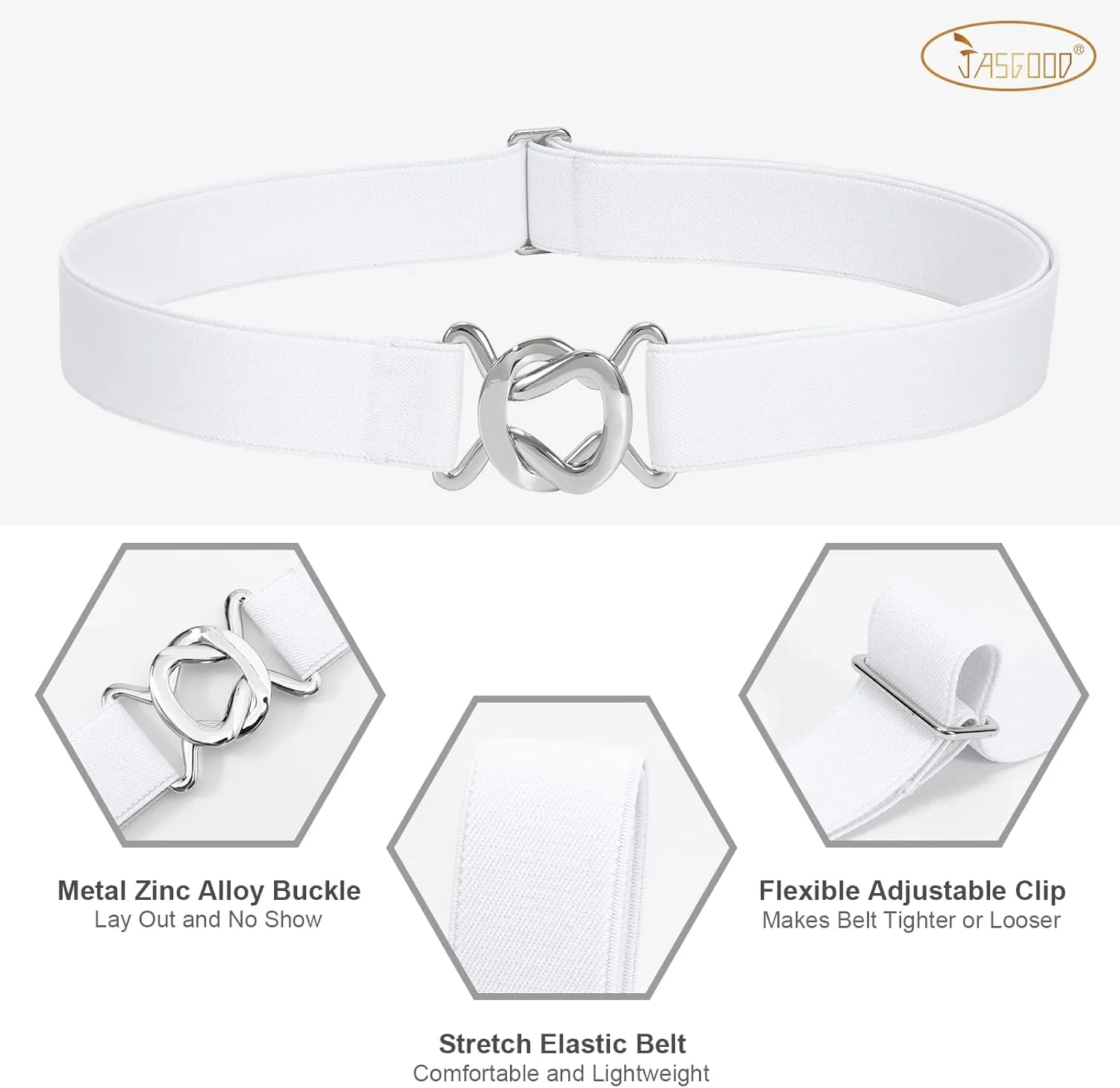 JASGOOD Women No Show Stretch Belt Adjustable Elastic Web Belt with Flat Buckle for Jeans Pants Casual Belts