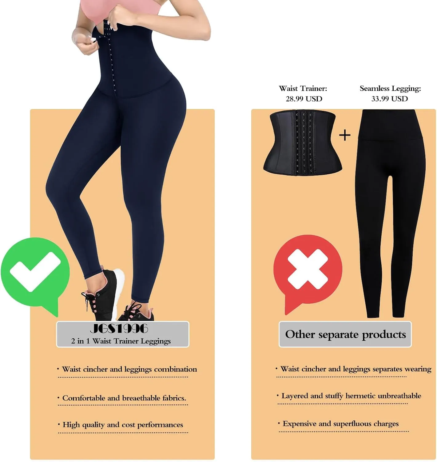 JGS1996 Plus Size Shapewear Tummy Control Leggings for Women High Waisted Compression Corset Waist Trainer Pants Body Shaper