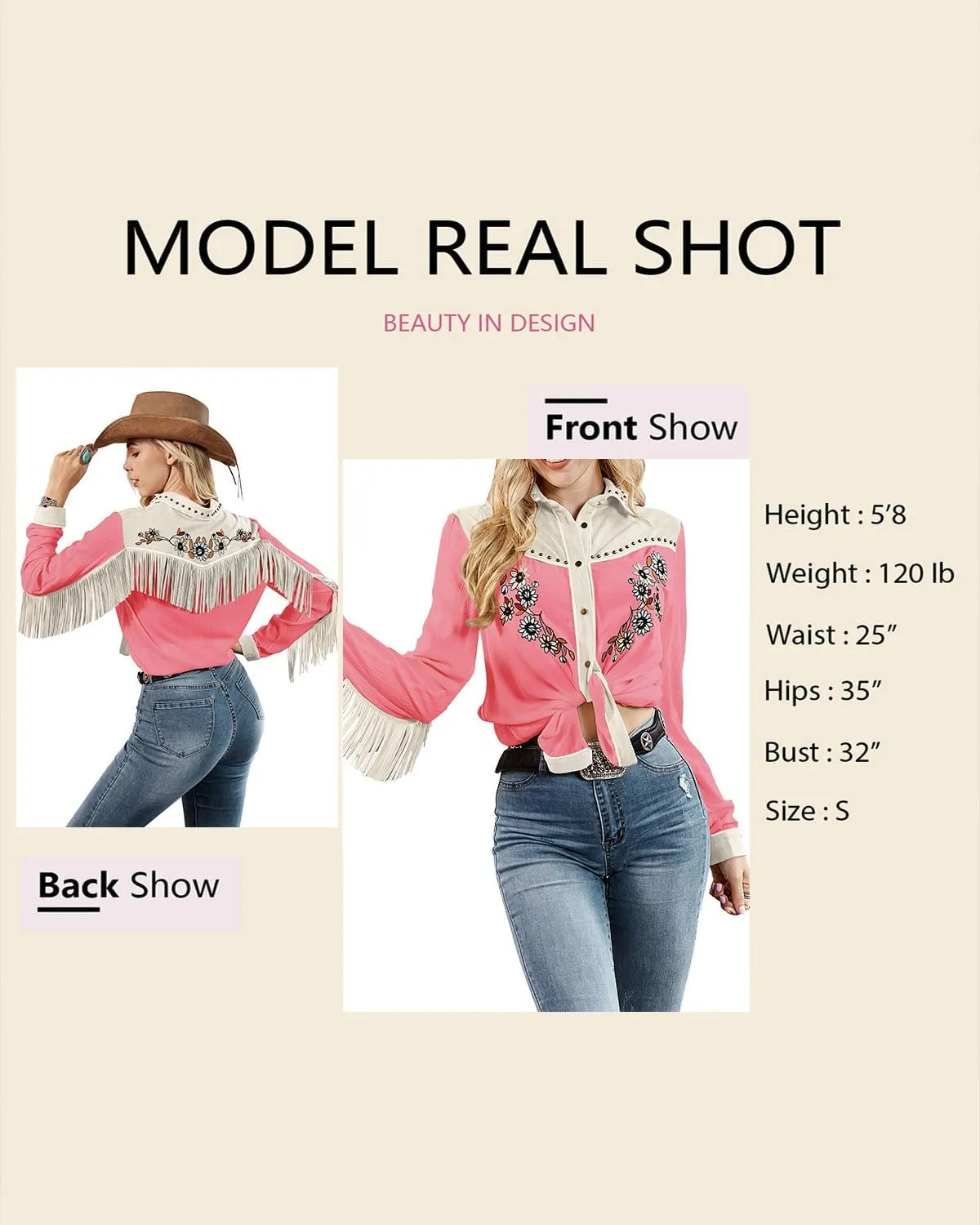 JOHN MOON Women's Embroidered Western Long Sleeve Buttons Down Shirts Collared Retro Casual Blouses Shirts