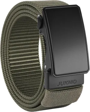 JUKMO Men's 1.5" Nylon Ratchet Belt, Casual Web Click Belt with Slide Buckle for Jeans, No Holes Adjustable Trim to Fit