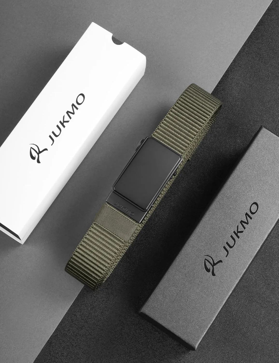 JUKMO Men's 1.5" Nylon Ratchet Belt, Casual Web Click Belt with Slide Buckle for Jeans, No Holes Adjustable Trim to Fit