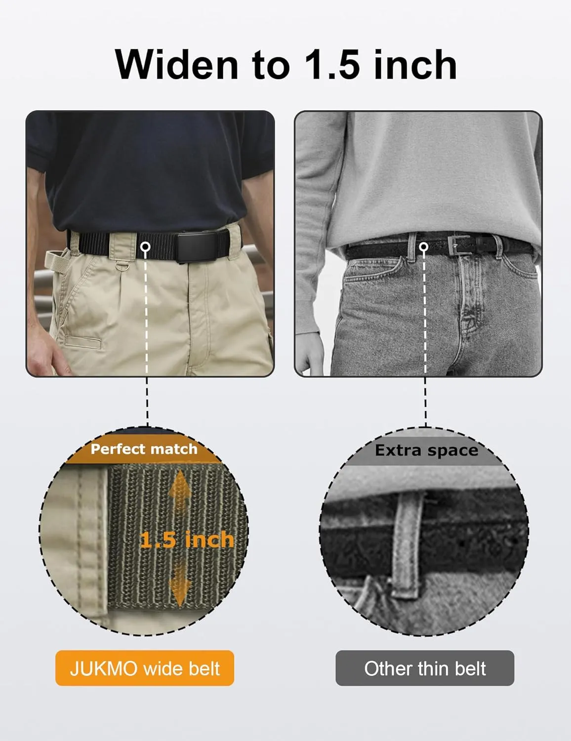 JUKMO Men's 1.5" Nylon Ratchet Belt, Casual Web Click Belt with Slide Buckle for Jeans, No Holes Adjustable Trim to Fit