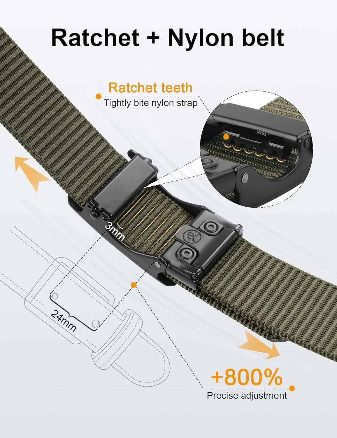JUKMO Men's 1.5" Nylon Ratchet Belt, Casual Web Click Belt with Slide Buckle for Jeans, No Holes Adjustable Trim to Fit