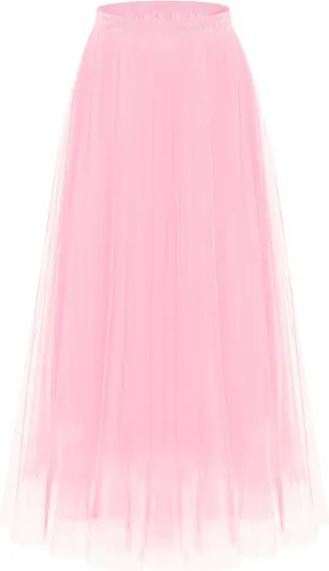 Kingfancy Women's Winter Skirts 2 Layered Tulle Tiered Long Skirts Elastic Waist A-Line Midi Skirts