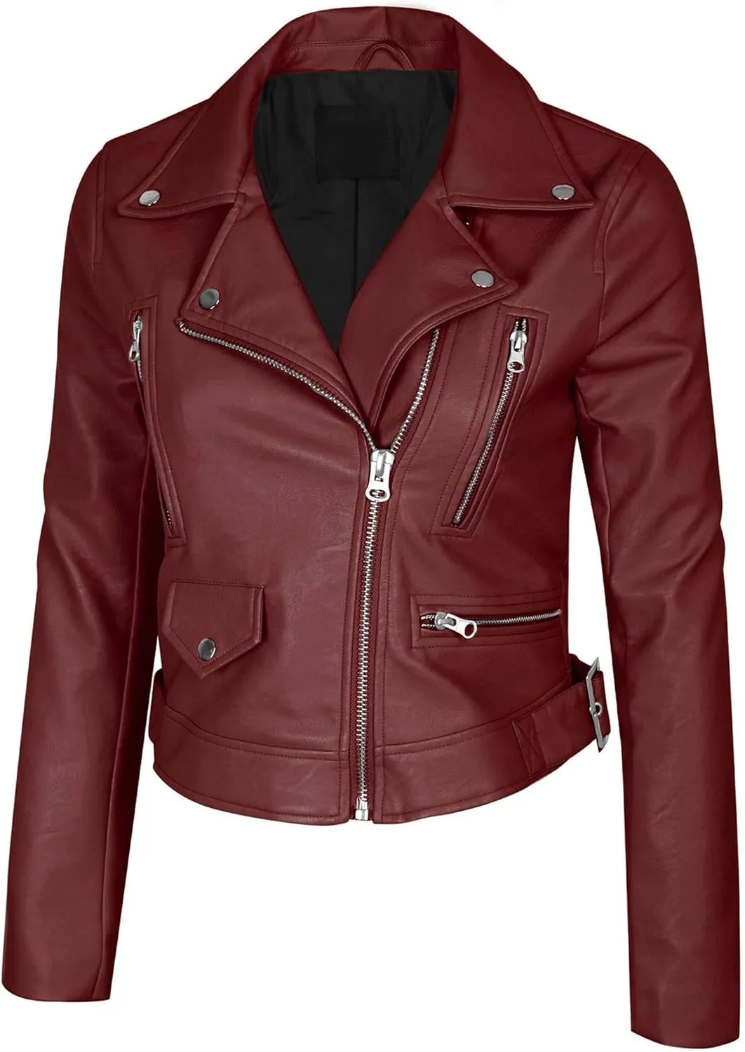 KOGMO Women's Faux Leather Zip Up Everyday Bomber Jacket