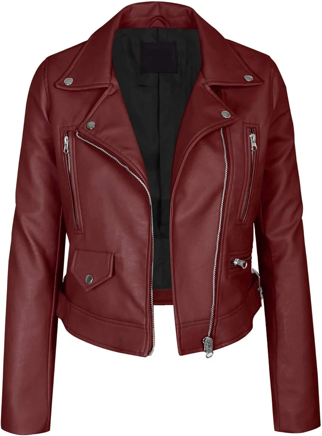KOGMO Women's Faux Leather Zip Up Everyday Bomber Jacket