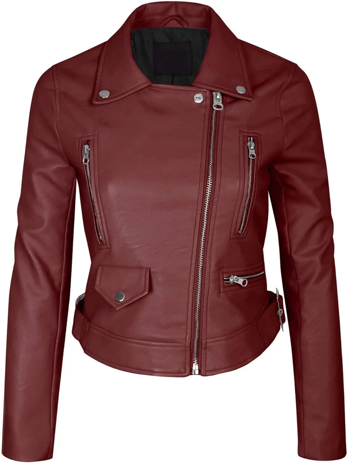 KOGMO Women's Faux Leather Zip Up Everyday Bomber Jacket