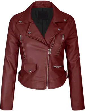 KOGMO Women's Faux Leather Zip Up Everyday Bomber Jacket
