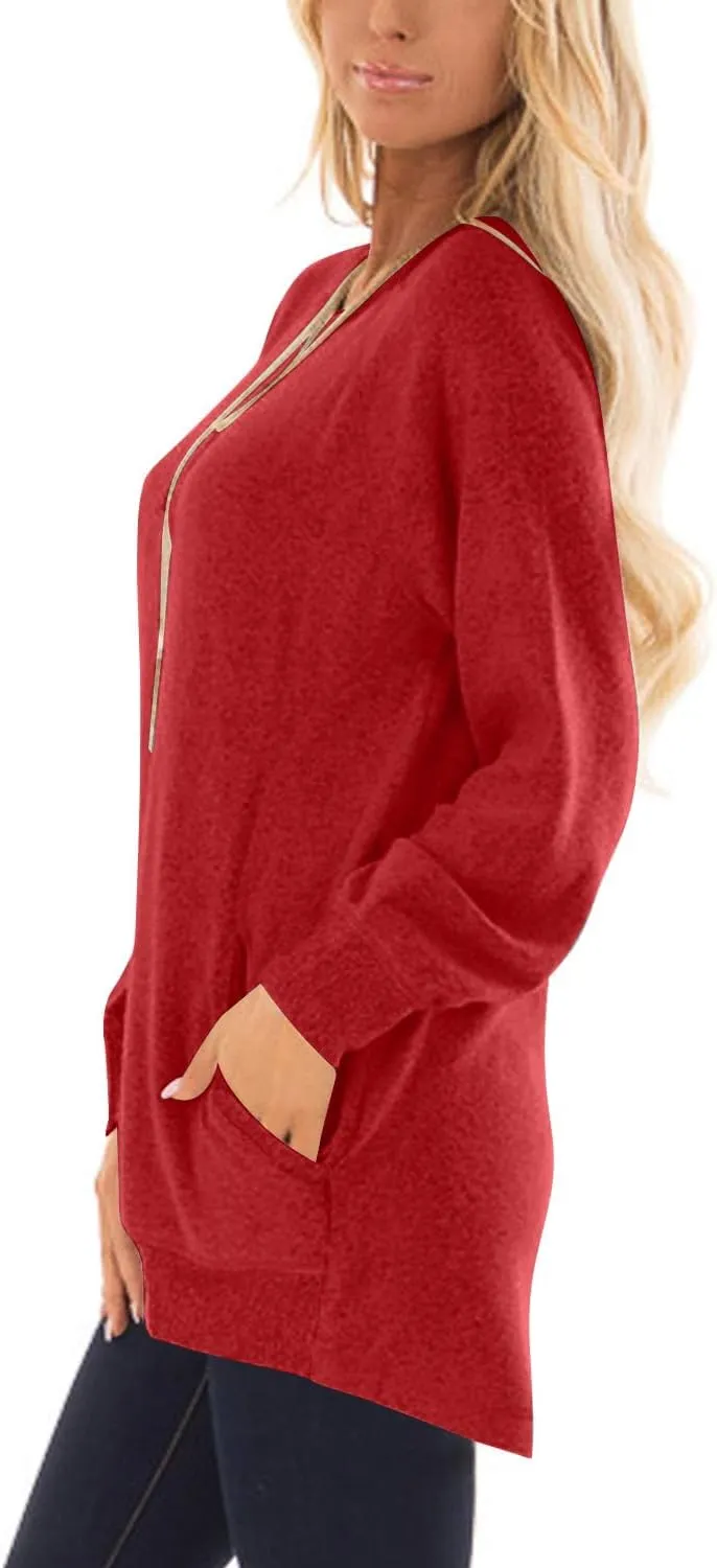 KUOTAI Womens Fall Long Sleeve T-Shirts Casual Tunic Tops for Leggings Loose Soft Blouses with Pocket