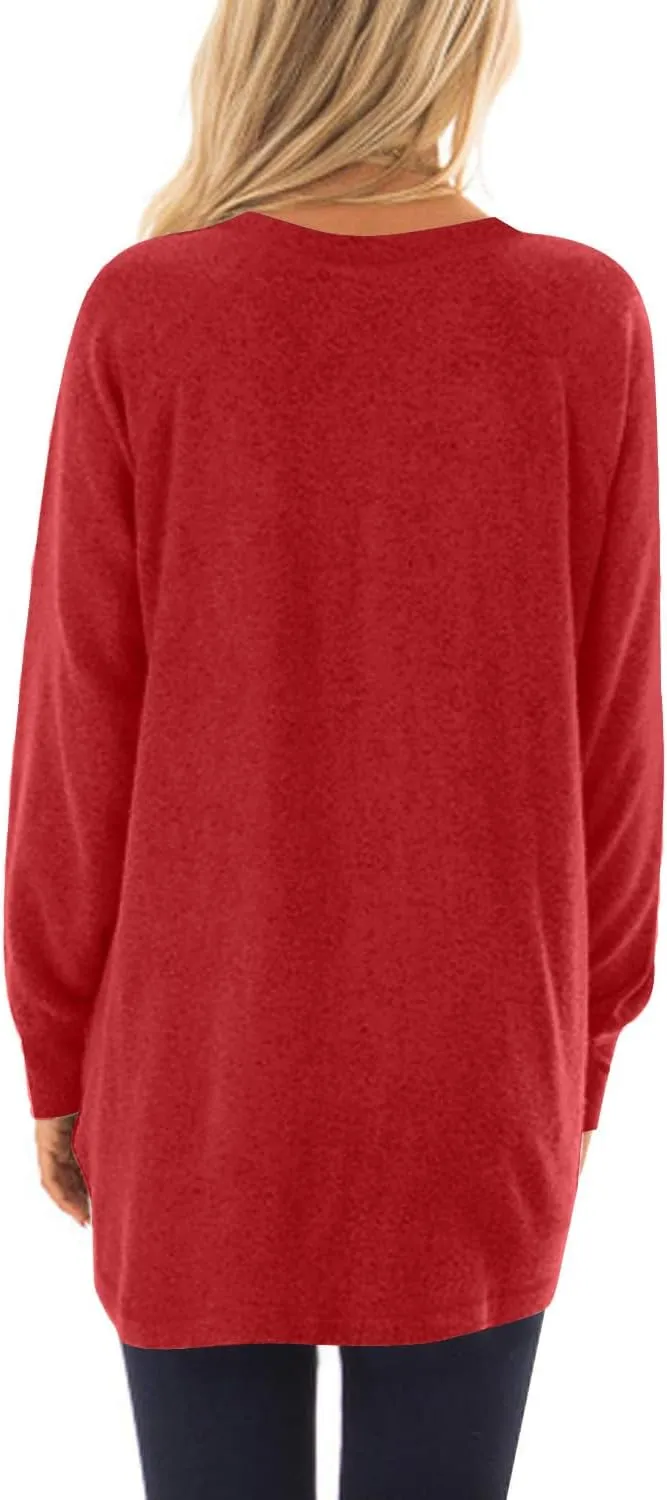 KUOTAI Womens Fall Long Sleeve T-Shirts Casual Tunic Tops for Leggings Loose Soft Blouses with Pocket